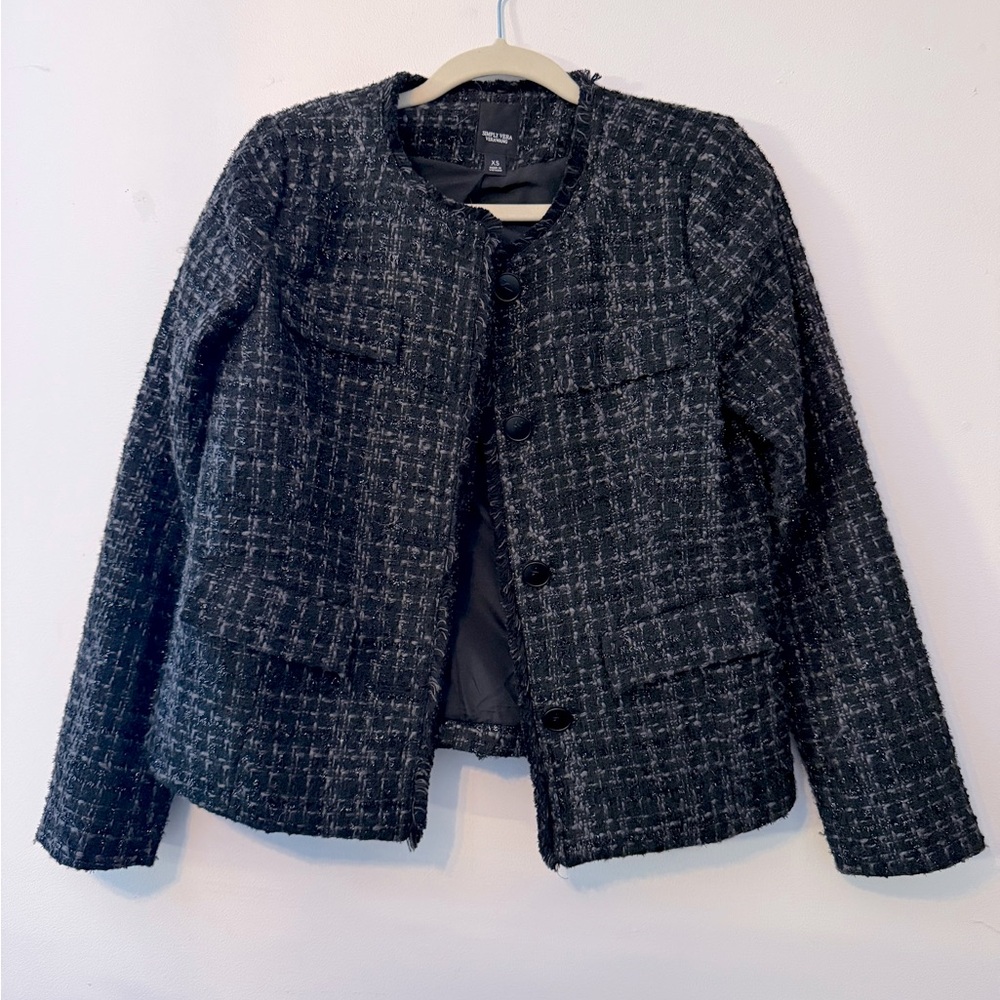 Tweed XS Simply Vera Vera Wang Jacket Blazer Grey Black